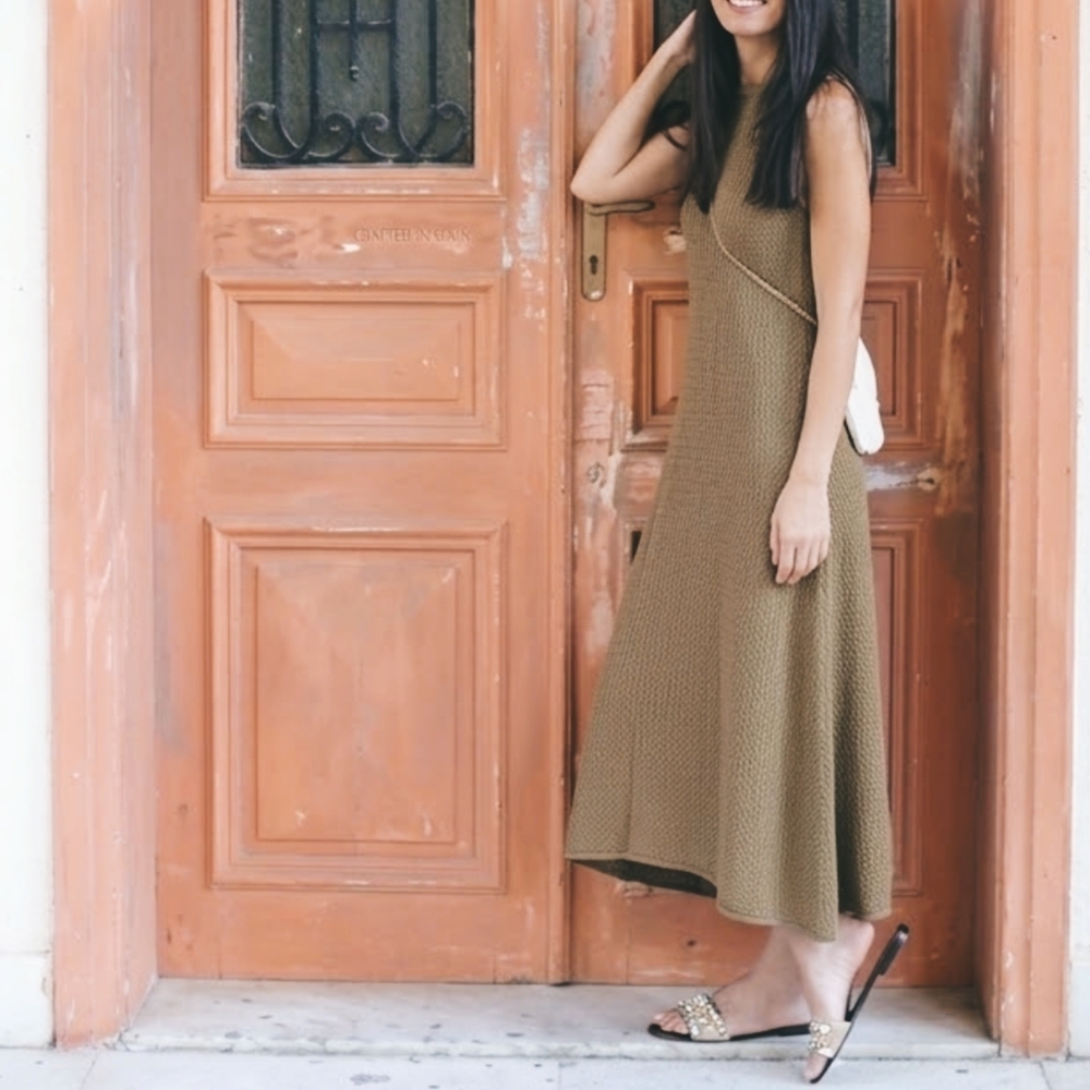 ZARA Linen-Blend Sleeveless Knit Midi Dress Size Medium